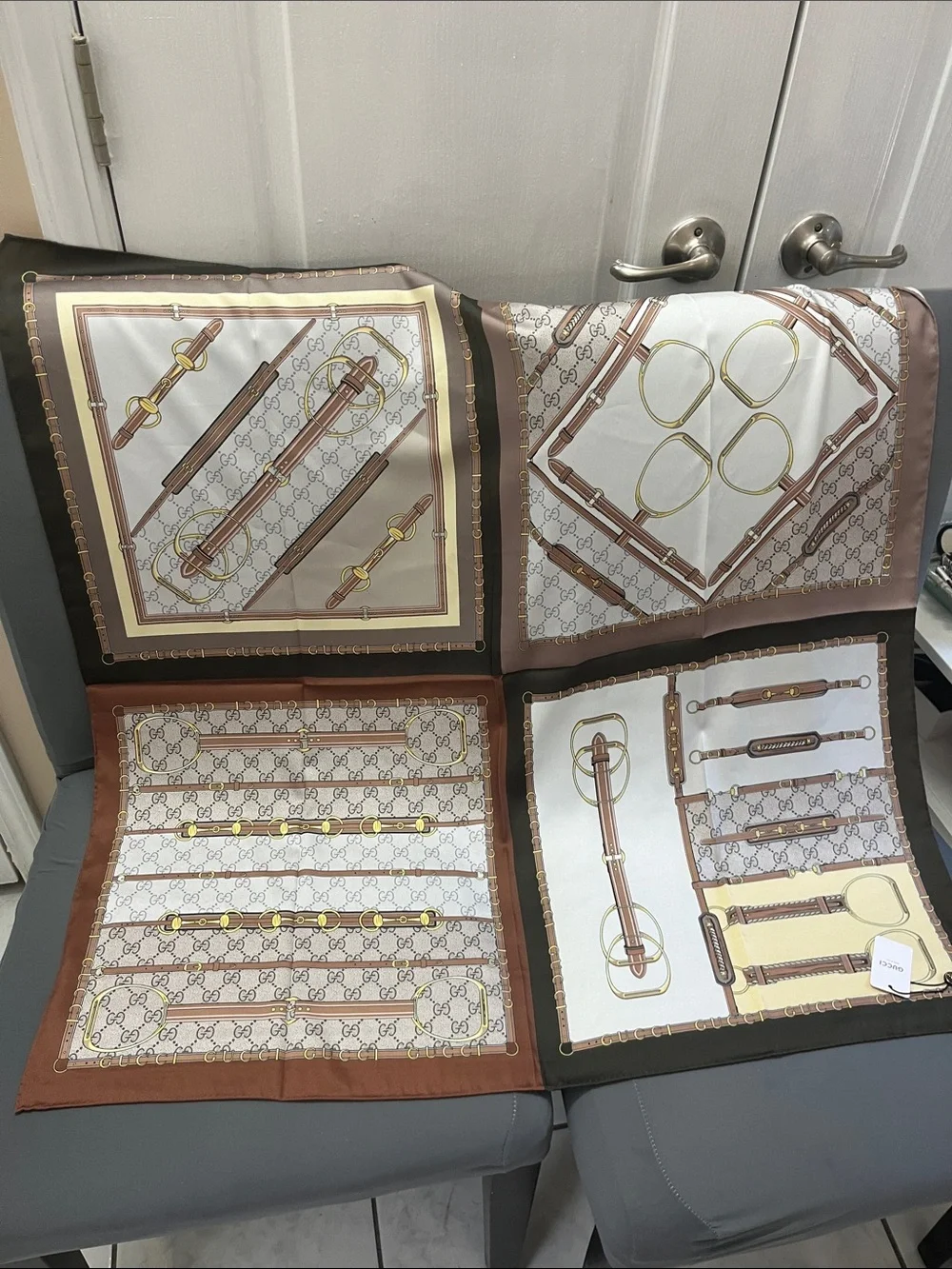 Silk Equine-Inspired Scarf in Brown, Cream & Gold